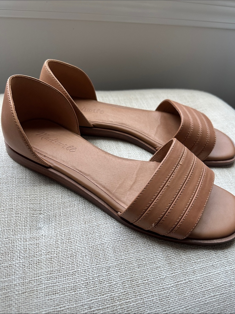 Madewell Caramel Tan Leather D'Orsay Slide Flats